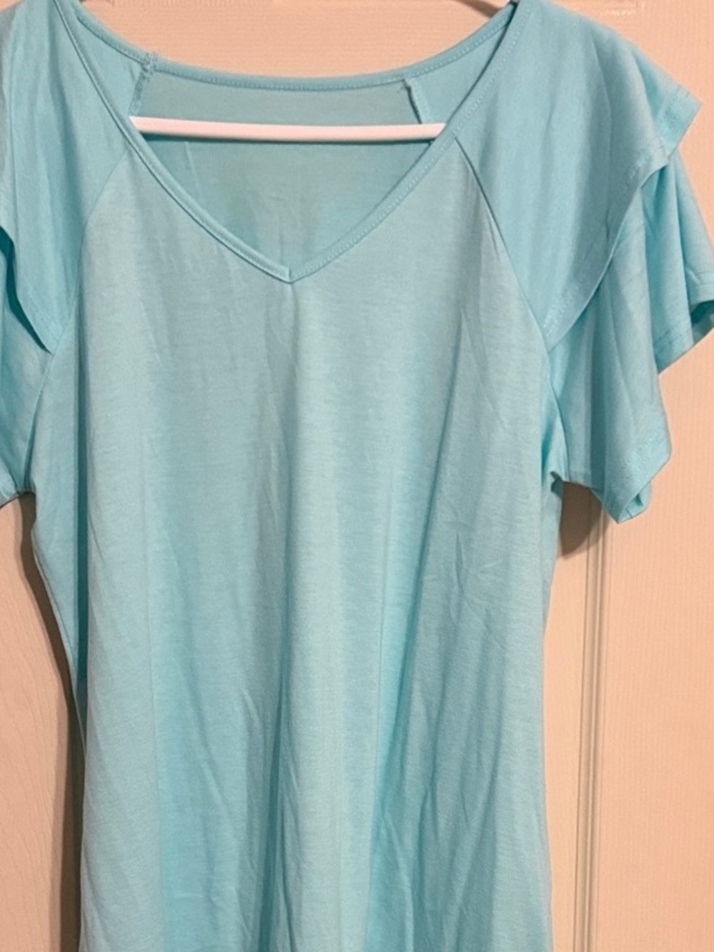 Women's Light Blue V-Neck Flutter Sleeve Tee